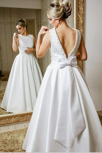 Shiny Satin Long Dress With Open Back And Beaded Lace Embellishment