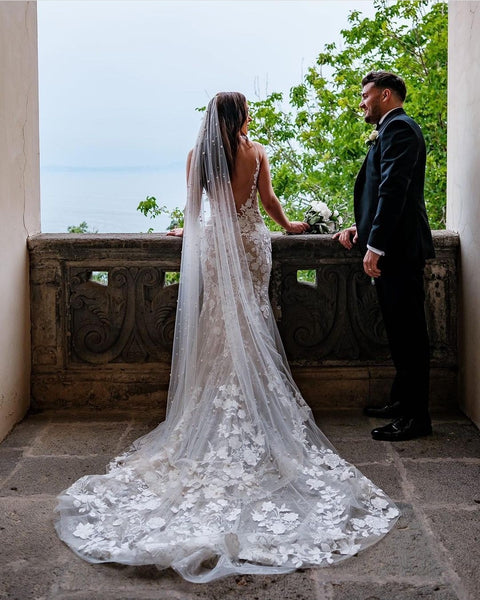 Floral Lace Wedding Dresses with V-neckline vestido de boda – loveangeldress