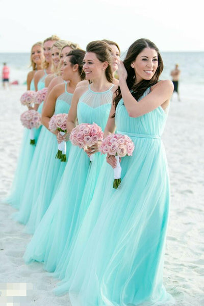 Illusion Halter Tulle Turquoise Bridesmaid Dresses for Beach Weddings –  loveangeldress