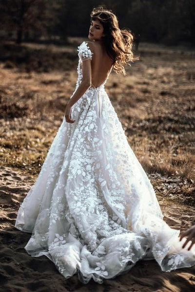 Beautiful Floral Lace High Neckline Short Sleeve Wedding Dress