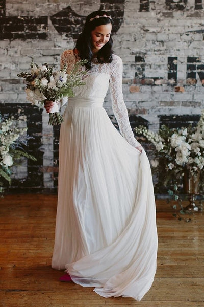 Lace Long Sleeves Boho Wedding Dresses Chiffon –