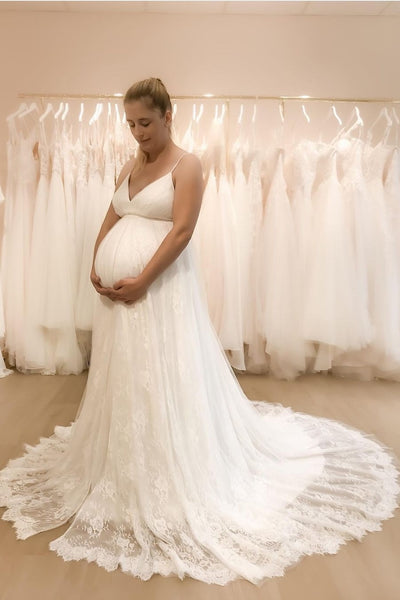 Lace Maternity Wedding Dress with Spaghetti Straps – loveangeldress