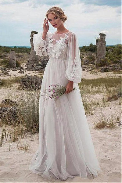 A-Line Beach Wedding Dresses Summer Boho Bride Dress with