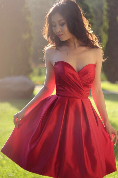 Short Satin Dress - Red - Ladies