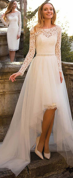 Short Lace Wedding Dresses with Detachable Tulle Skirt – loveangeldress