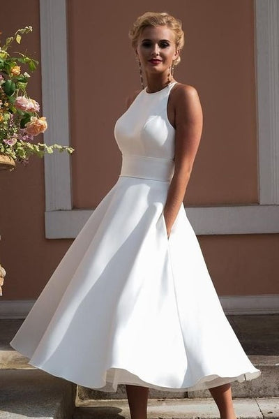 Sleeveless Tea-length Wedding Dress with Lace Hollow Back – loveangeldress