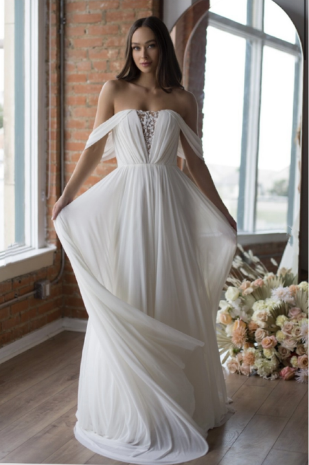 V-neck Satin Tulle Wedding Gown Dress with Ribbon Edge