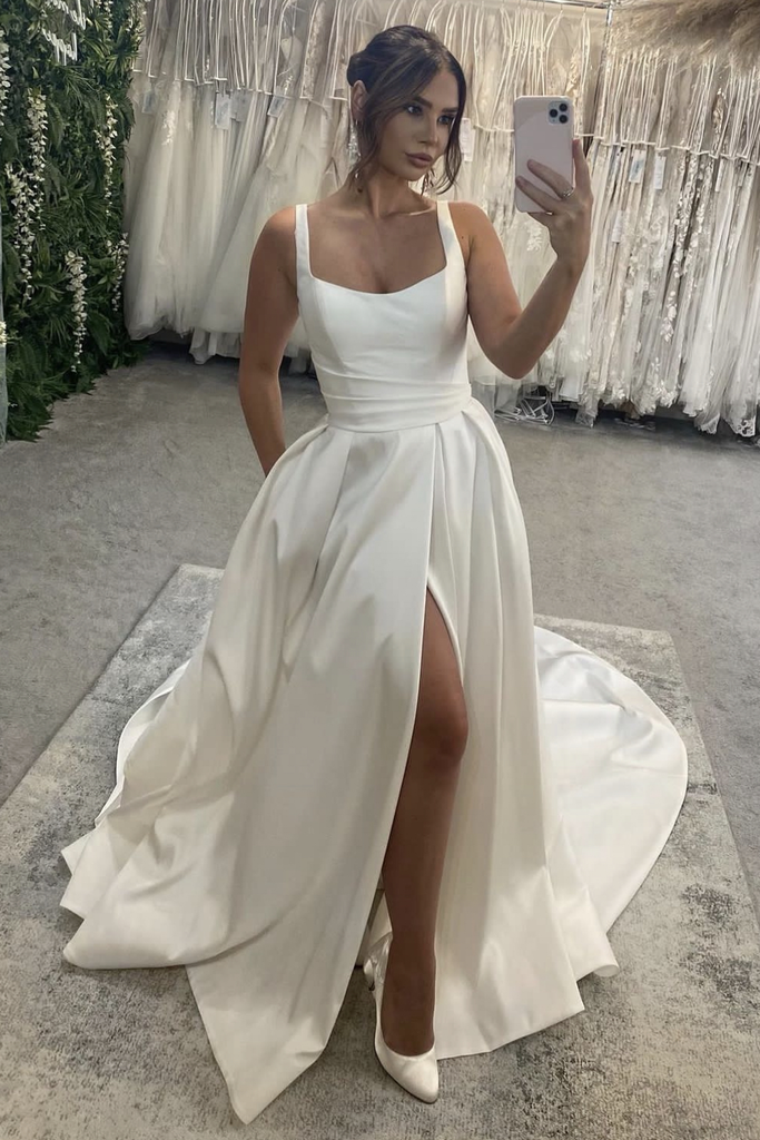 A line wedding hot sale dress with pockets