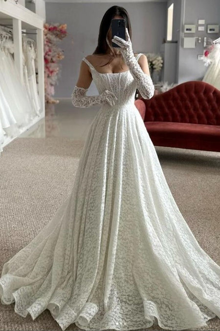 Beaded Lace Mermaid Wedding Dresses with Double Straps