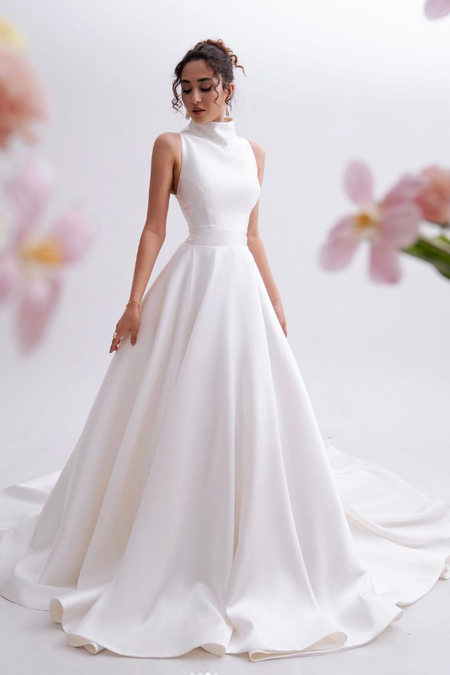 Ruffles Tulle Ivory Wedding Dress with Crystals Cap Sleeves