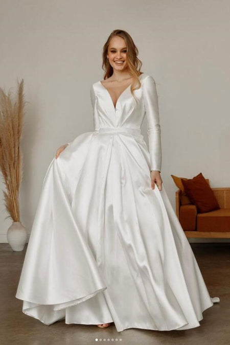 Plain Satin Bridal Dress with Double Shoulder Straps