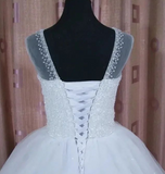 Crystals Ball Gown Illusion Neckline Bridal Dress with Sequin Tulle Skirt