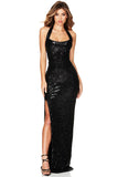 Black Long Sequins Prom Gown with Halter Straps