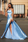 Bright Blue Prom Dresses with High Split Side