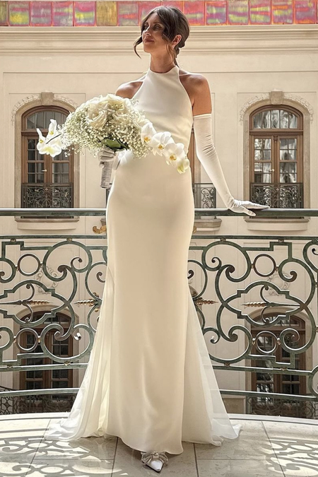 Chic Design Satin Wedding Dresses with Deep V-neckline
