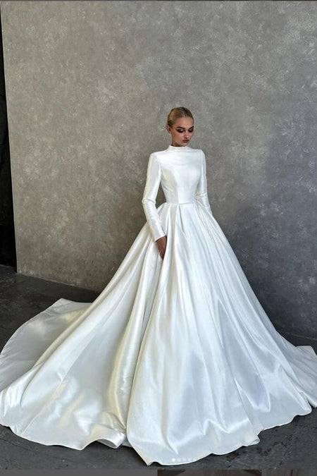 Satin Ruching Wedding Dresses with Off-the-shoulder