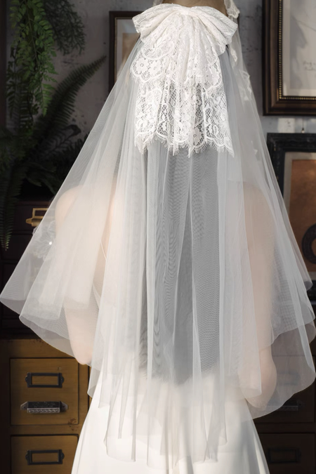 Appliqued Lace V-neckline Wedding Dresses Satin Skirt