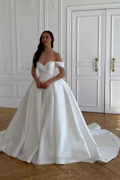 A-line Satin Bridal Dress with Stand Collar