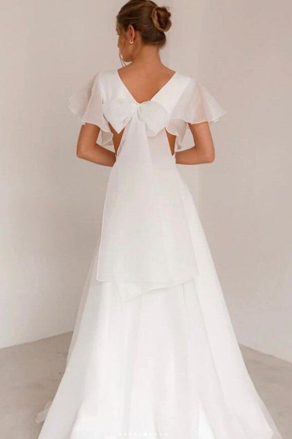 plunging-beach-wedding-dress-with-flounce-sleeves-1