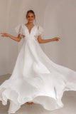 plunging-beach-wedding-dress-with-flounce-sleeves-2