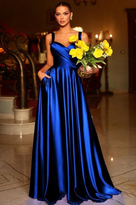 Bright Blue Prom Dresses with High Split Side