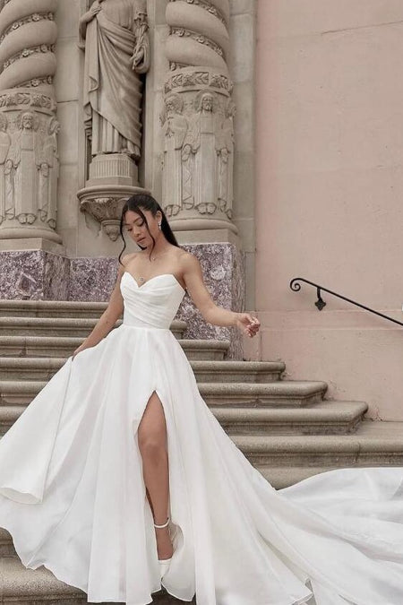 Satin Ruching Wedding Dresses with Off-the-shoulder