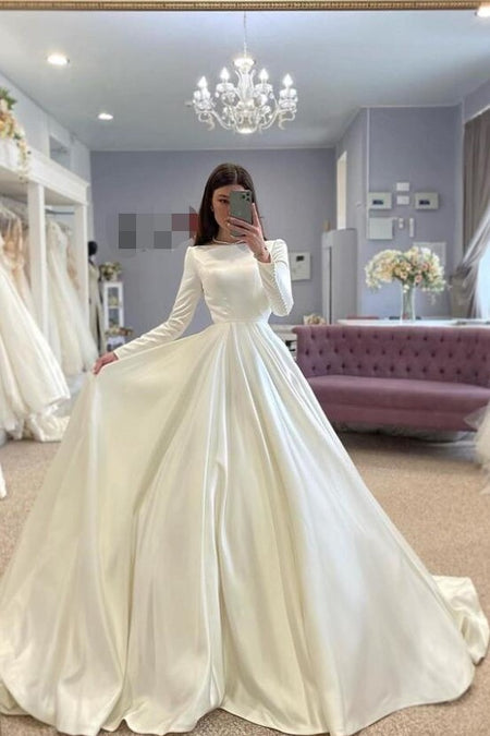 Satin Ruching Wedding Dresses with Off-the-shoulder