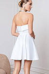 Satin White Mini Wedding Dress with Fold Strapless Neckline