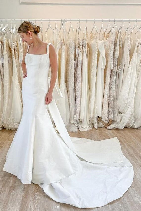 Ruched Strapless Satin Bride Dress with Split Skirt