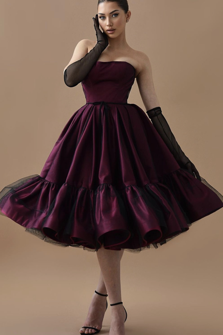 Two-tone Runway Prom Gown with Satin High-low Skirt