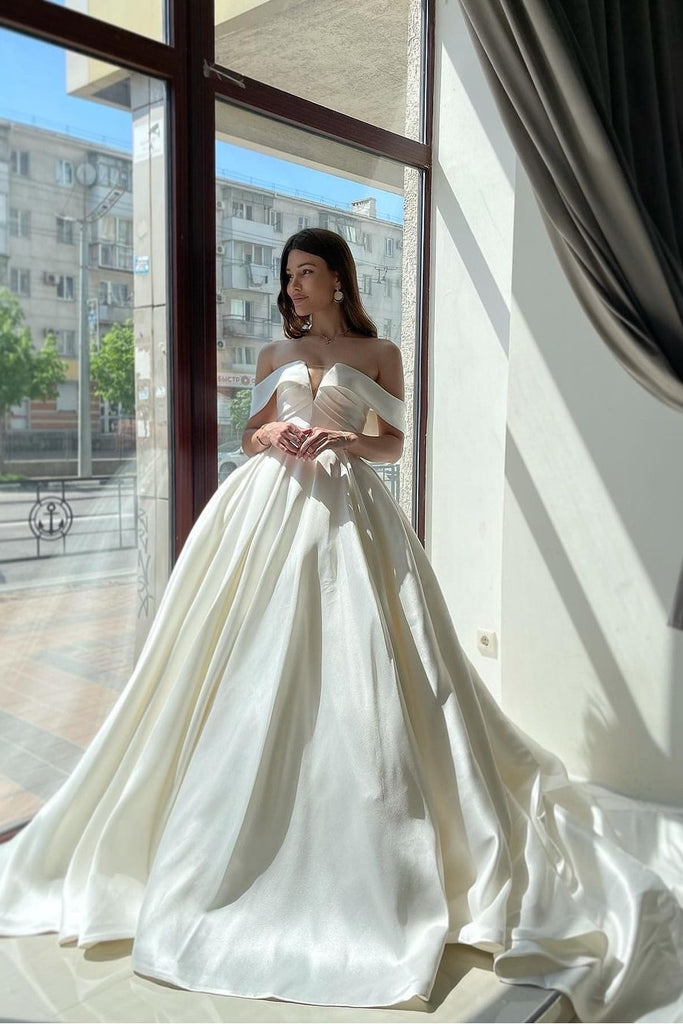 Low Back Square Neckline Soft Satin Wedding Dress – misaislestyle