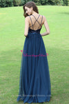 A-line Sequins Tulle Blue Prom Dresses with Spaghetti Straps