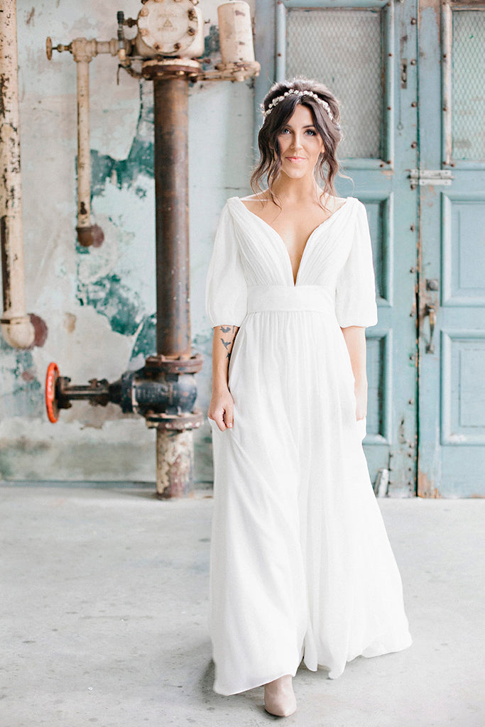 Bohemian Wedding Dress with Flutter Sleeves
