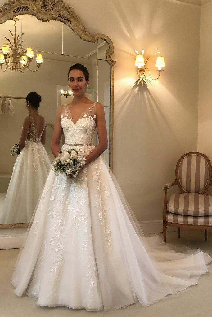A-line wedding dress with floral applique