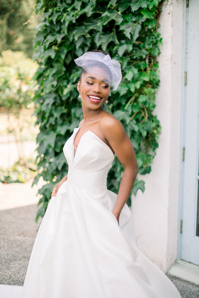 A-line Satin Bridal Dresses with V-neckline Illusion Insert – loveangeldress
