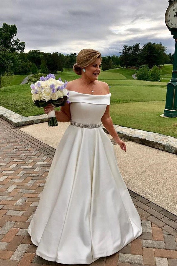 A-line Satin Plus Size Wedding Dress with Rhinestones Belt – loveangeldress