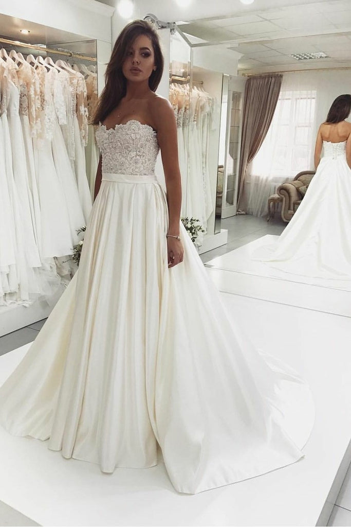 Modern A Line Square Neck Satin Corset Back Wedding Dress with Beading –  DorrisDress