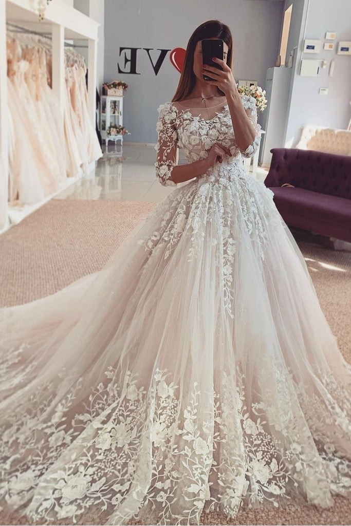 YOLANMY Chic Classic Wedding Dresses A-Line Pleat Long Sleeves Scoop Formal  Bridal Gown Vestidos De Novia Personalised For Women - AliExpress