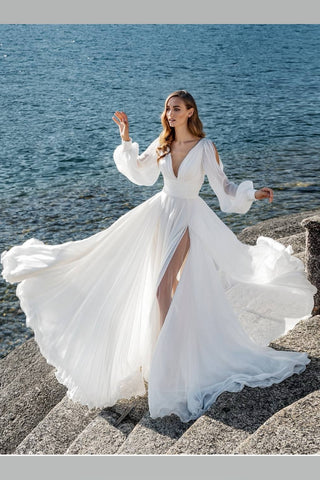 Long sleeve wedding deals dress with slit