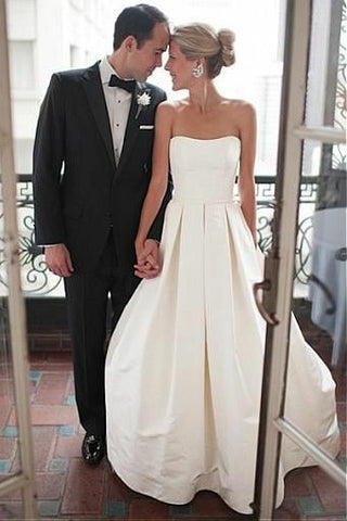 Pleated Wedding Dress Strapless Satin Wedding Dress Modern A-line Bridal  Gown With Pleating Minimalist Corset Wedding Dress CELESTE -  Canada