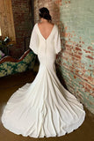 Flared Sleeves Bride Wear Wedding Dresses with Plunging Neck