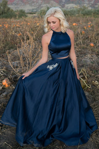 Navy blue two piece prom dress best sale