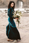 hunter-blue-velvet-prom-dresses-long-sleeves-1