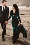 hunter-blue-velvet-prom-dresses-long-sleeves