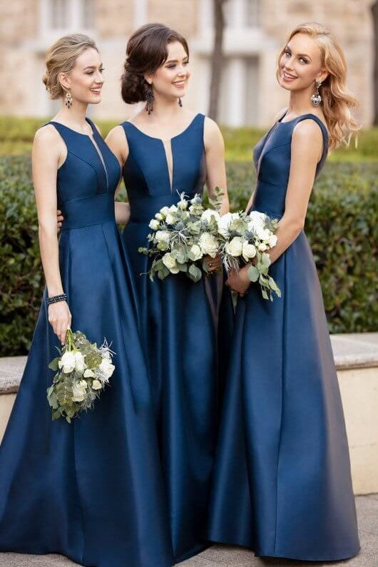 dark sky blue bridesmaid dresses