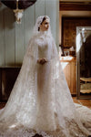 Lace Sheath Muslim Wedding Dress with Long Cape