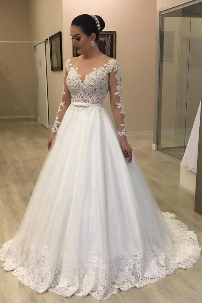 Plus Size Wedding Dress With Long Sleeves, ANY SIZE, Lace Bodice