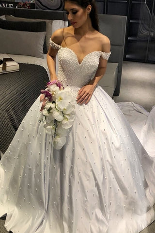 Pearl white wedding gowns best sale