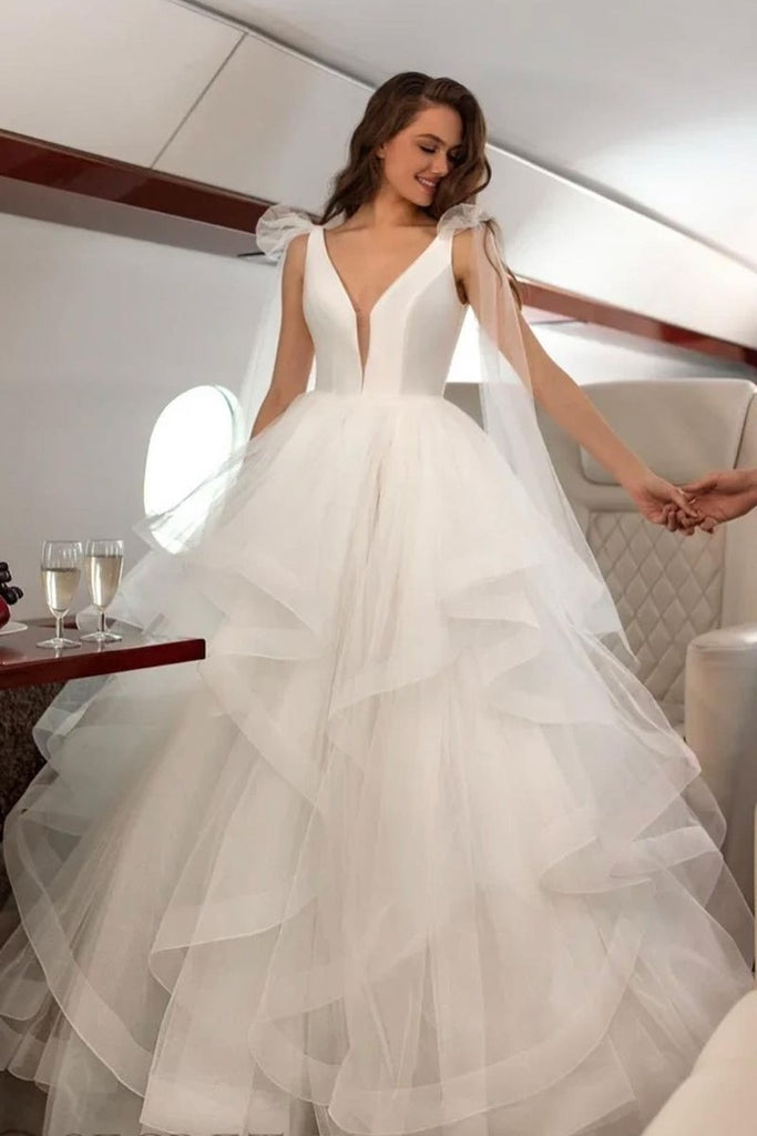 Two-tone Tulle V-neck Prom Dress with Netting Hem – loveangeldress