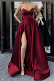 plunging-sweetheart-burgundy-prom-gowns-with-high-thigh-slit